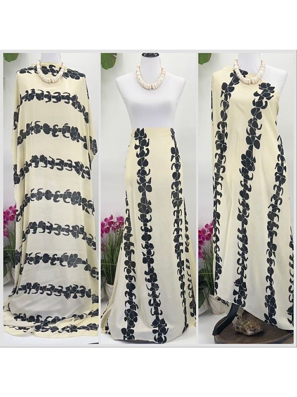 Light Yellow BlackLei MAXI SARONG Kīkepa Pareo Beach Wrap Skirt